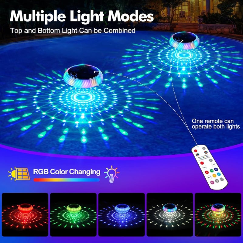 Askyli Floating Pool Lights Solar with Remote, 7.6 Inch RGB Up and Down Color Changing Solar Pool Lights That Float with Dynamic Lighting Effects, Floating Light for Pools, Party, Decor(2) - Image 2